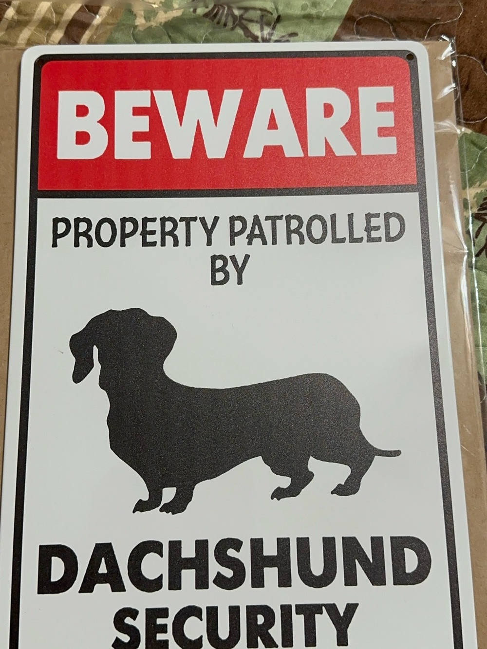 Beware Dachshund Security Wall Sign - Black & Red